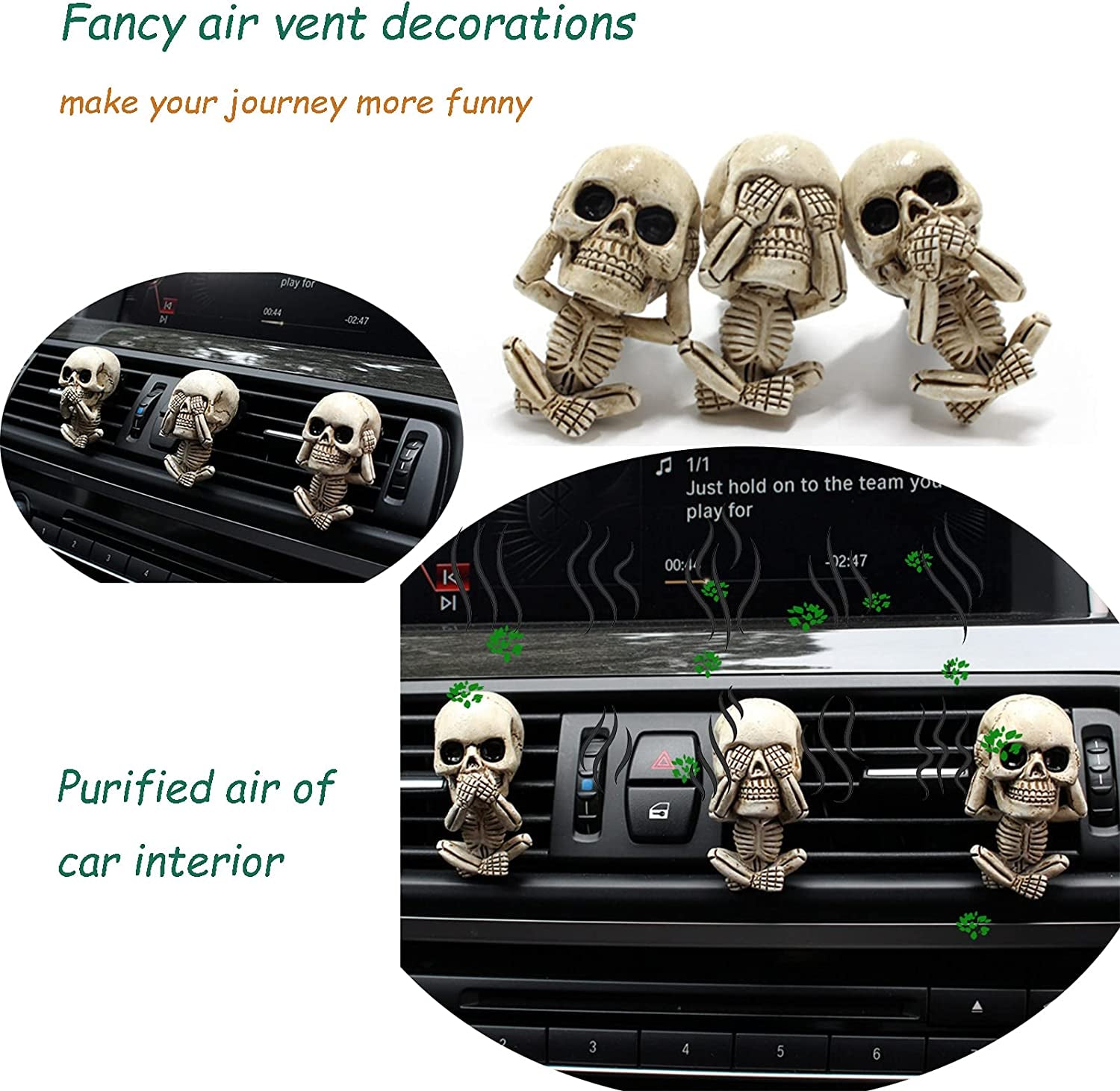 Car Air Freshener Clips, Car Vent Decoration,  Skull Car Interior Accessories, Car Air Conditioner Vent Decoration, Office Home Aromatherapy Thanksgiving Christmas Day Decor Gifts For